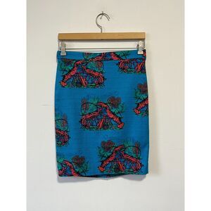 J Crew Colorful Blue Pink Neon Lobster Print Pencil Skirt Cotton 2011 2010s 2P